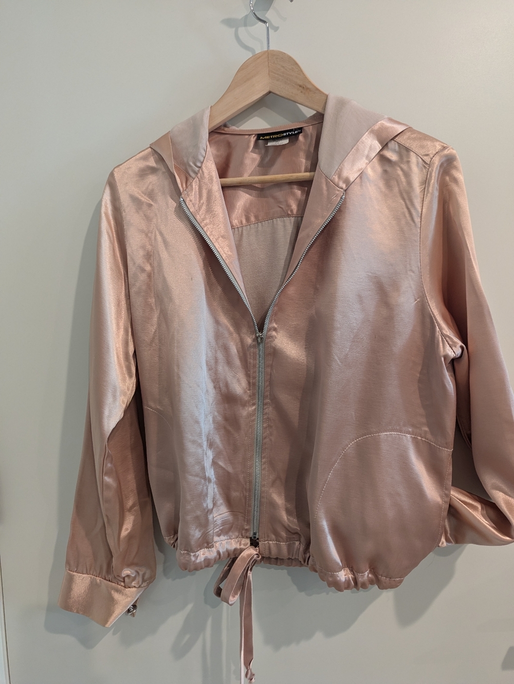 metrostyle Satin Hooded Bomber Jacket - Rose Gold